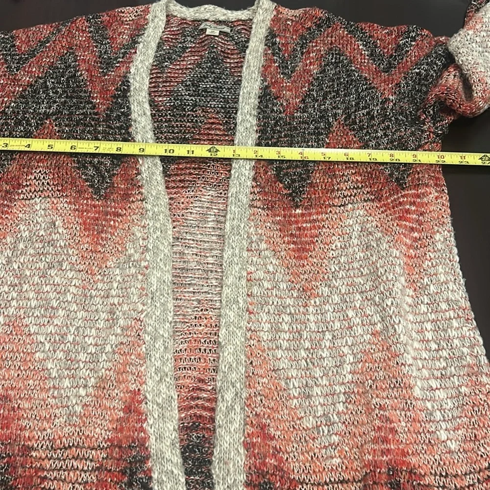 Lucky Brand Aztec Print Southwestern print Long Open Fringe Cardigan Size M - Picture 12 of 13